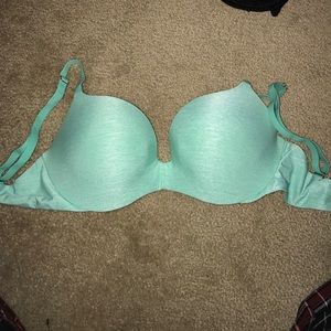 Teal/green push up bra, black lace razor back bra