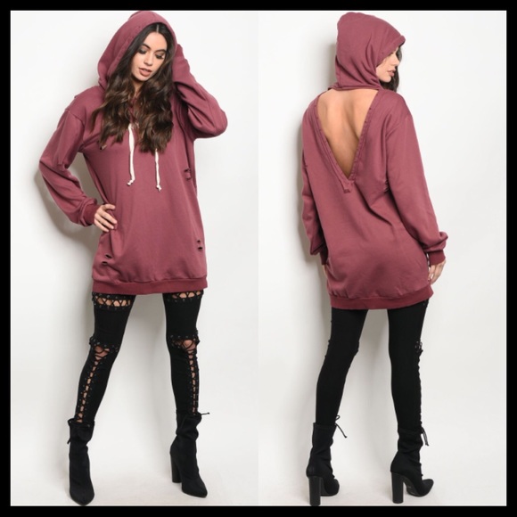 Tops - Burgundy Oversized Hooded Sweatshirt