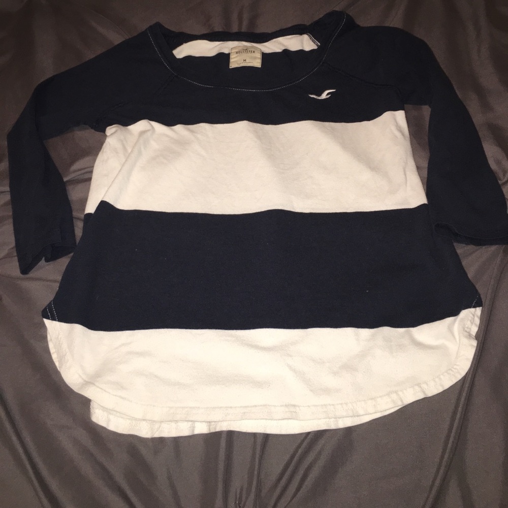 Hollister base ball tee navy white striped