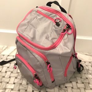 Grey and pink backpack