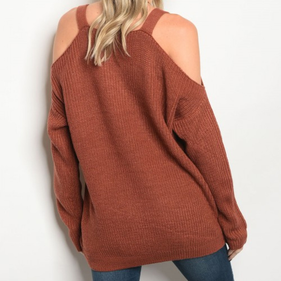 🔴LAST 1🔴 BRICK COLD SHOULDER KNITTED SWEATER - Picture 4 of 4