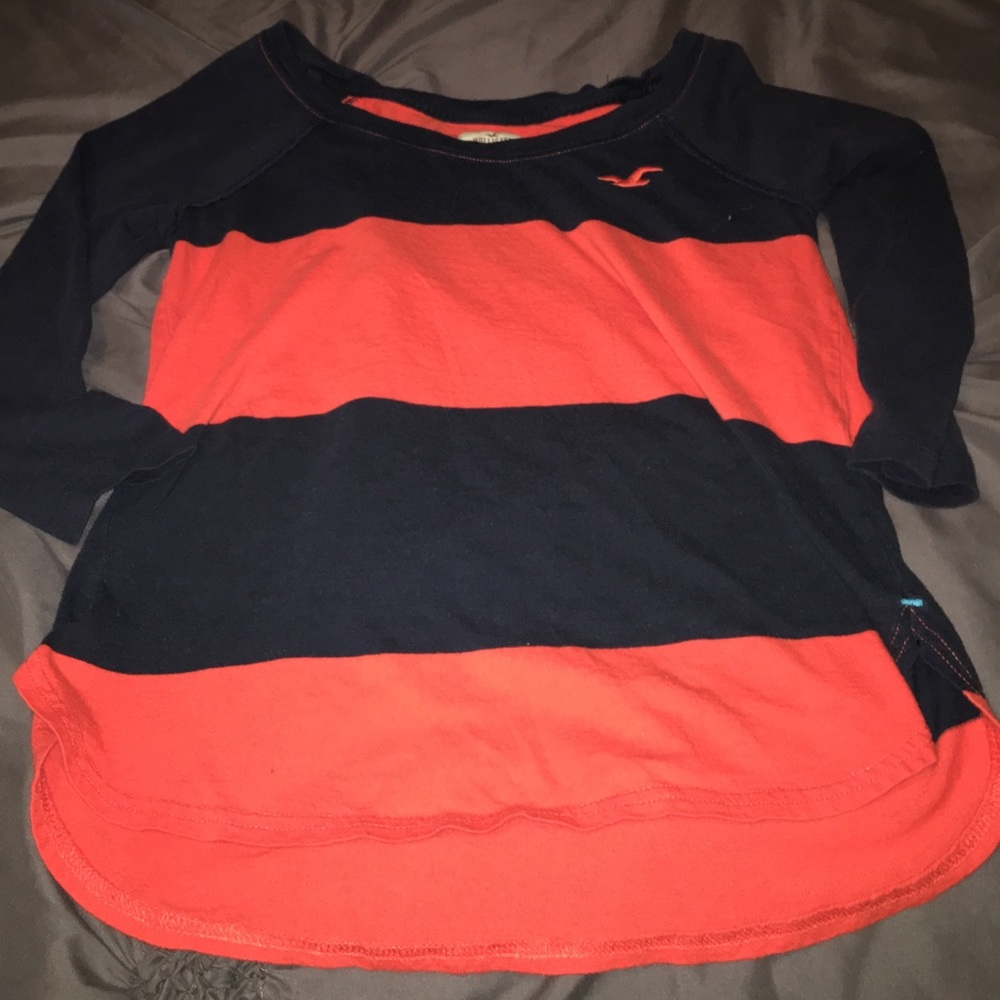 Hollister base ball tee navy orange striped
