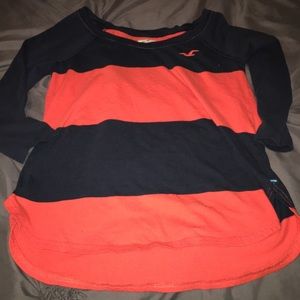 Hollister base ball tee navy orange striped