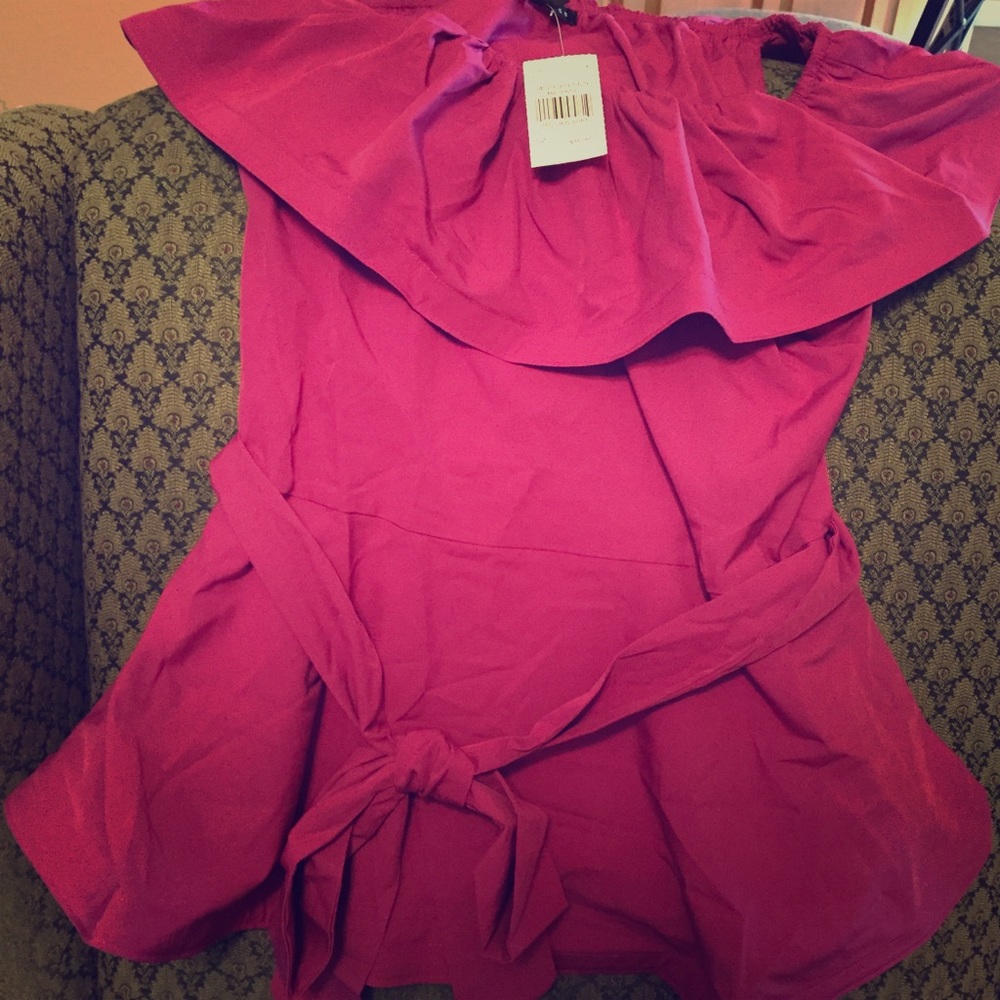 Off Shoulder Magenta Blouse