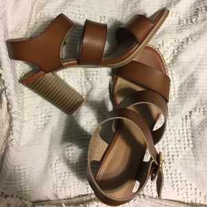 Brand new tan, strappy heels