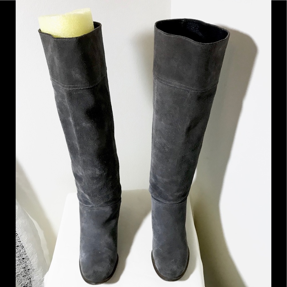 Gray Suede Seamed Boots w/Block Heel Paris Sz 7.5