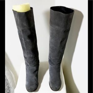 Gray Suede Seamed Boots w/Block Heel Paris Sz 7.5