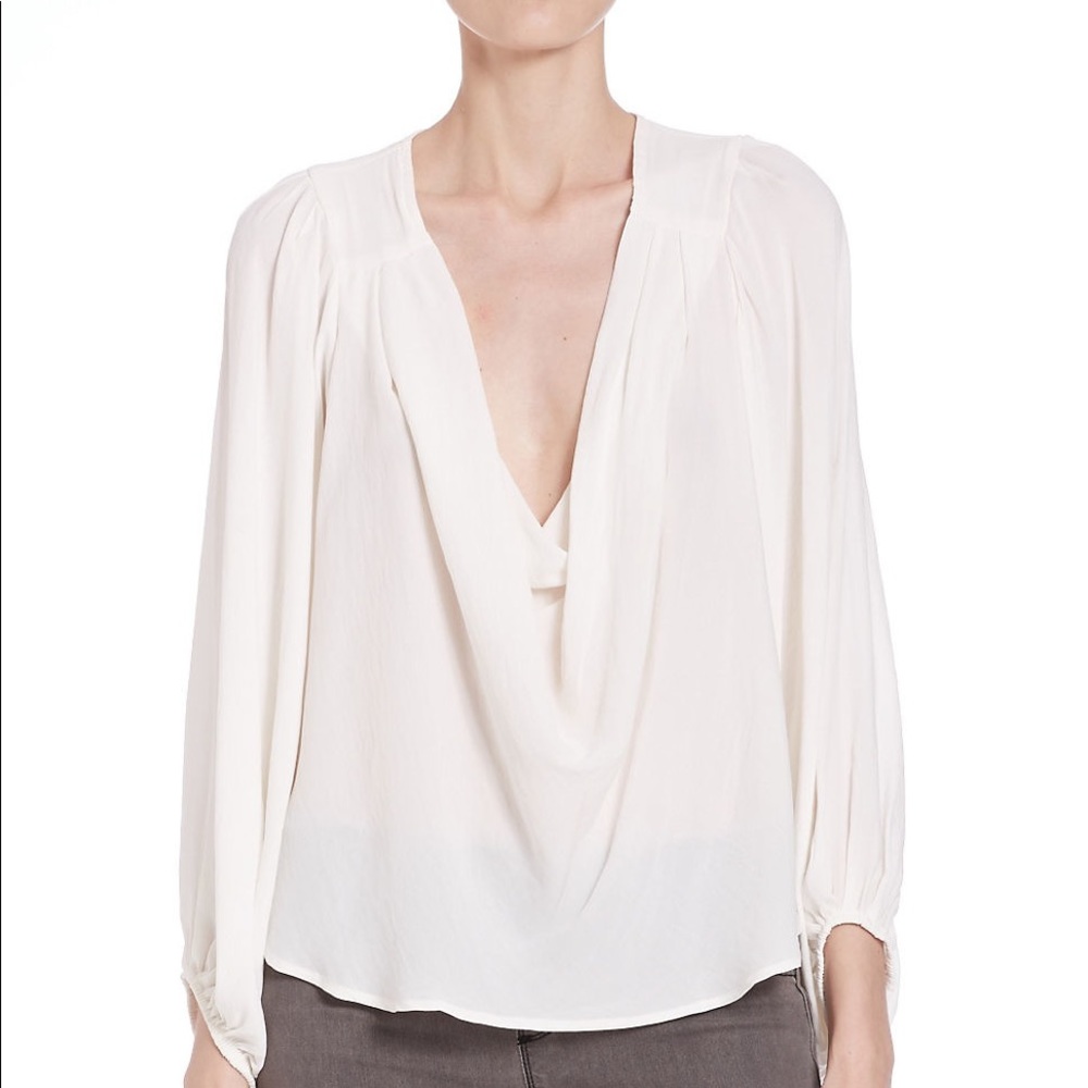 Free People Ivory Shirred Cowlneck Blouse Sz Small