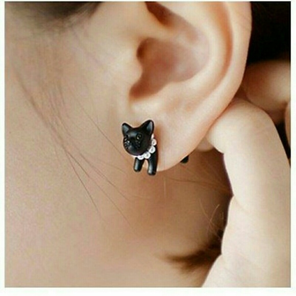 Black Cat 3-D Earrings - Picture 2 of 2