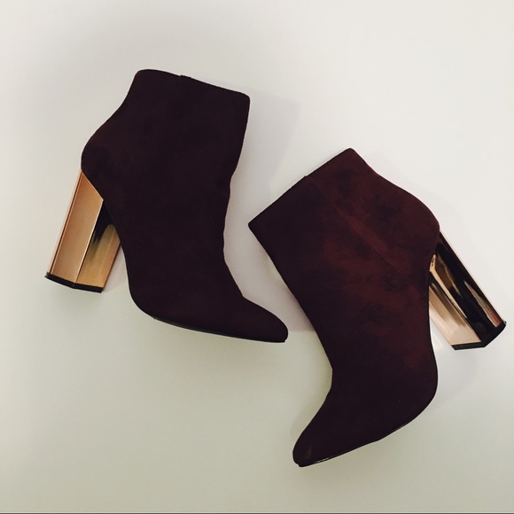 Shoes - Sude Plum Gold Metallic Heel Booties