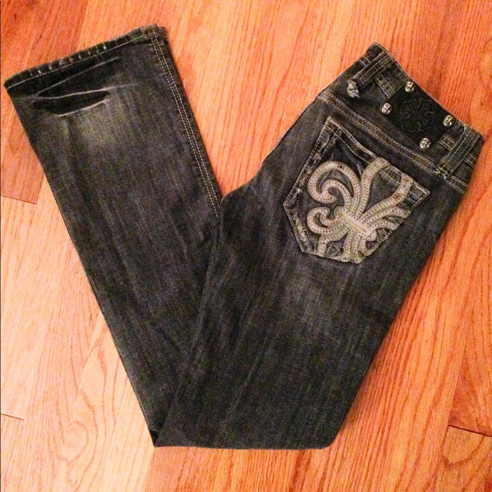 Miss Me fleur de lis bootcut jeans JP4369B size 27