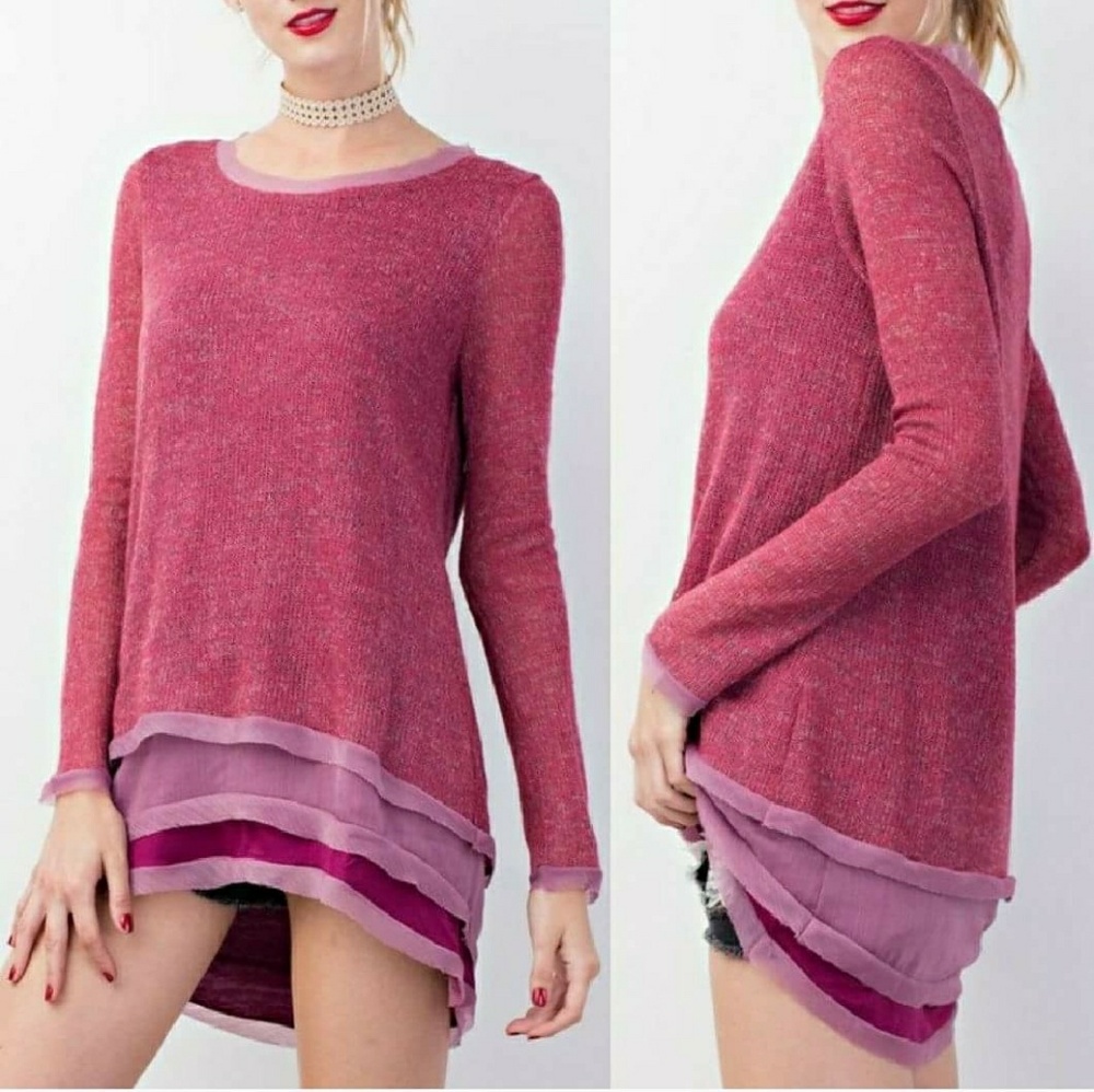 Plum ruffle hem tunic top