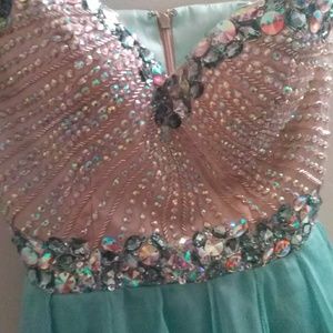 Teal with gold sequins prom dress