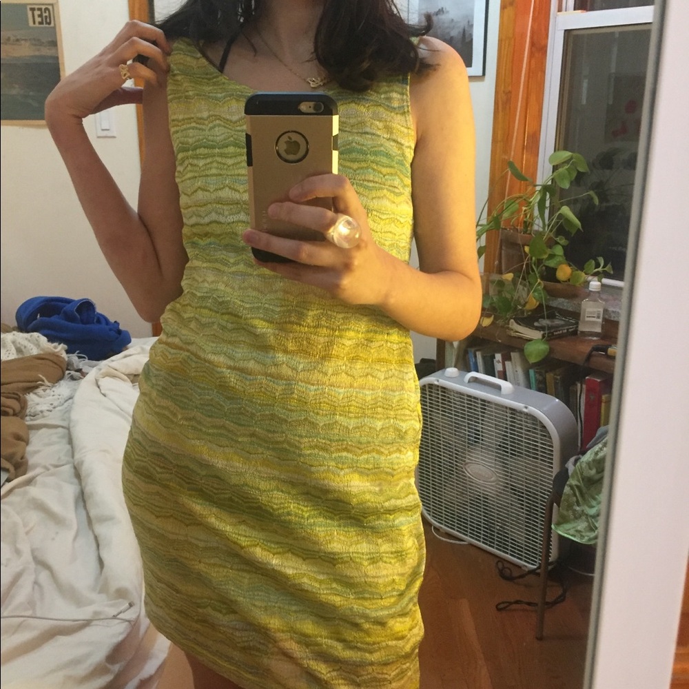 Green and yellow missoni ‘70s style glam dress