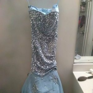 Blue with silver jewels prom dress