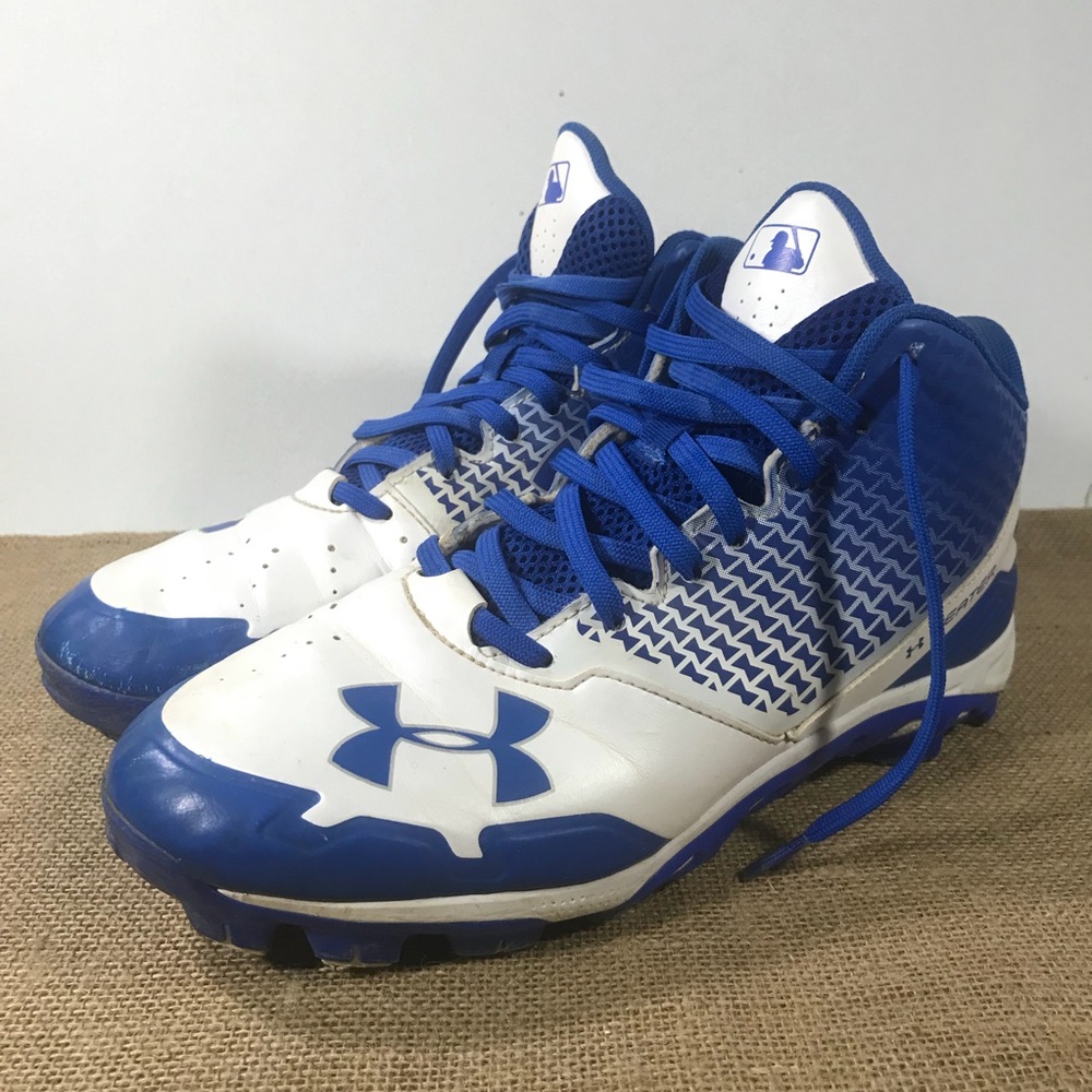 Mens 8.5 Blue White Baseball Cleats Under Armour