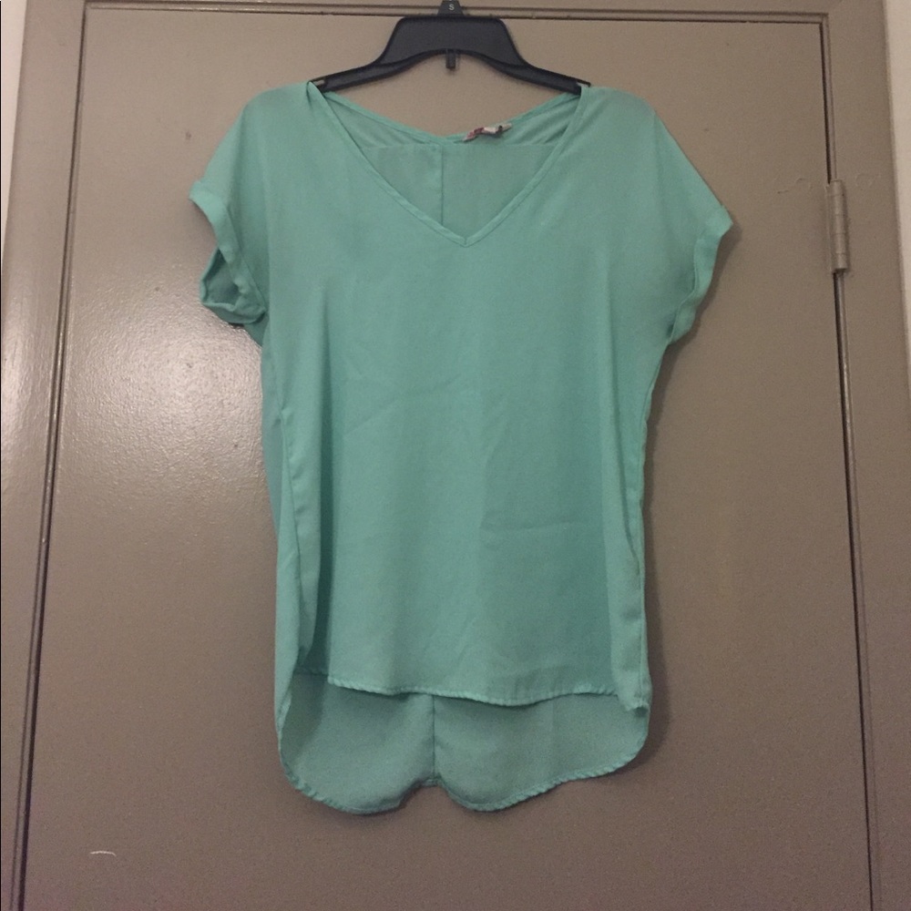 High low mint green blouse