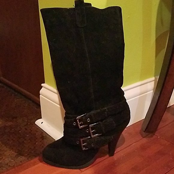 Qupid Shoes - LAST CHANCE - QUPID BLACK SUEDE PULL ON BOOTS