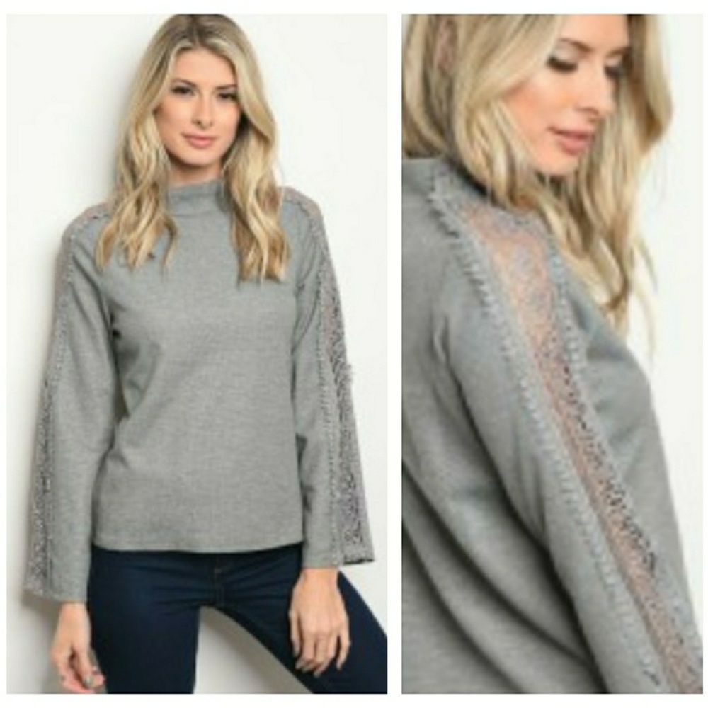 Gray Long Sleeve - Crocheted Sleeve - Picture 4 of 8