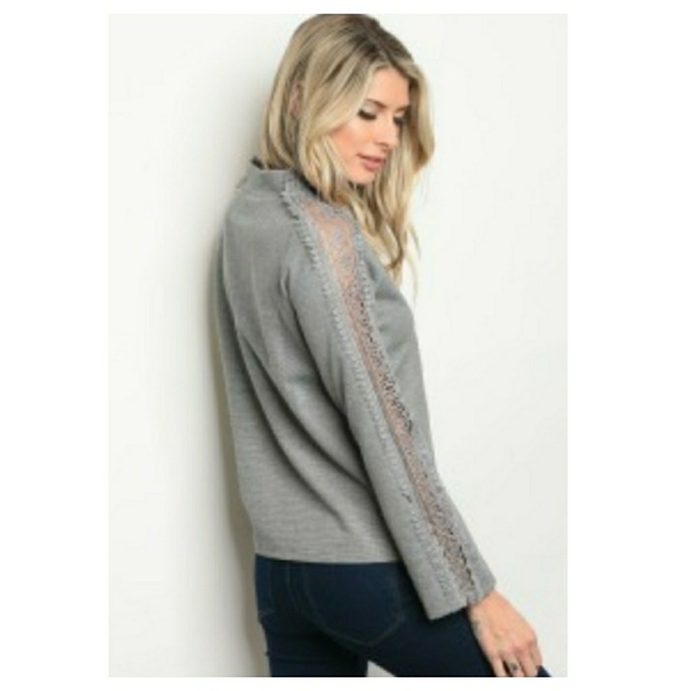 Gray Long Sleeve - Crocheted Sleeve - Picture 5 of 8