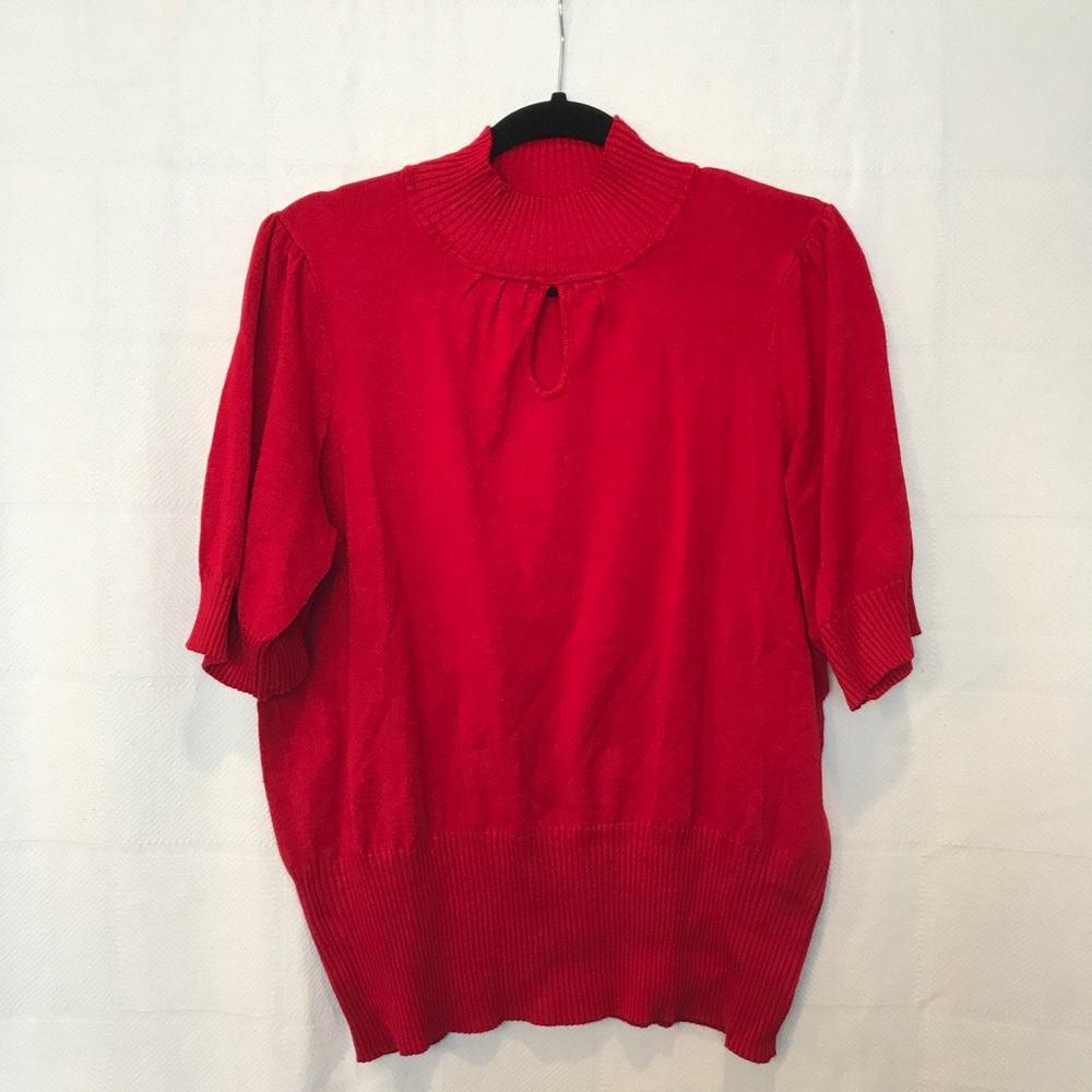 Red knit high neck sweater