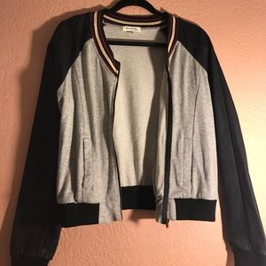 Gray Jacket with Black leather sleeves