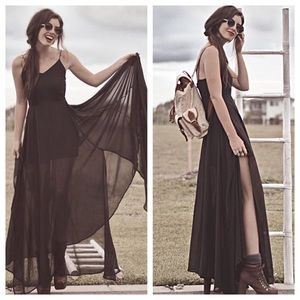 NWT Hers & Mine Strappy Chiffon Maxi Dress
