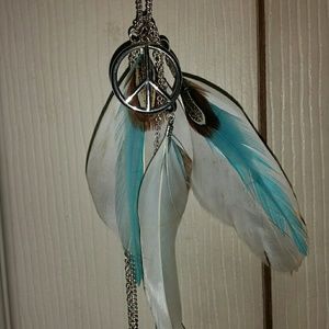 Silver & turquoise feather necklace