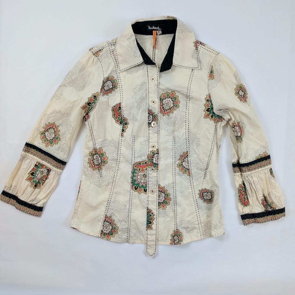 Anthropologie Taikonhu Embroidered Paisley Top