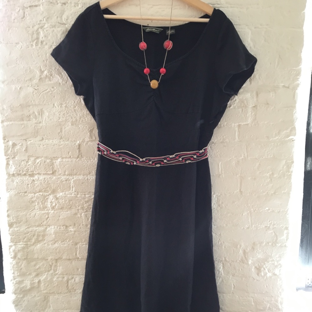100% Linen Black Eddie Bauer Midi Dress Sz 14