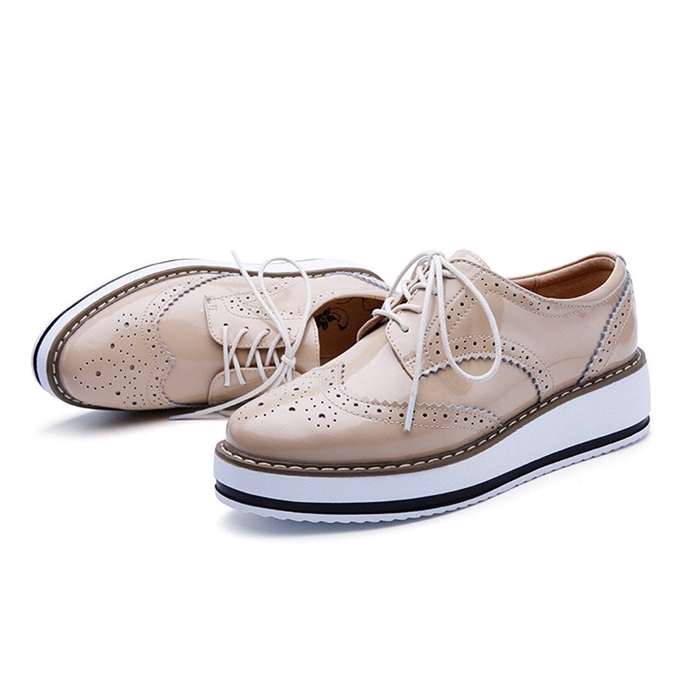 “Leo”100% Leather Pale Apricot Platform Oxford, 4.5-10