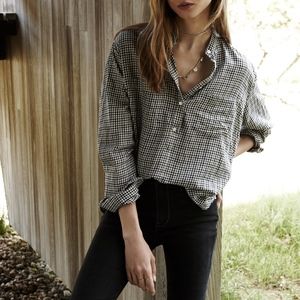 Madewell Collarless Popover in Elmhurst Check XXS