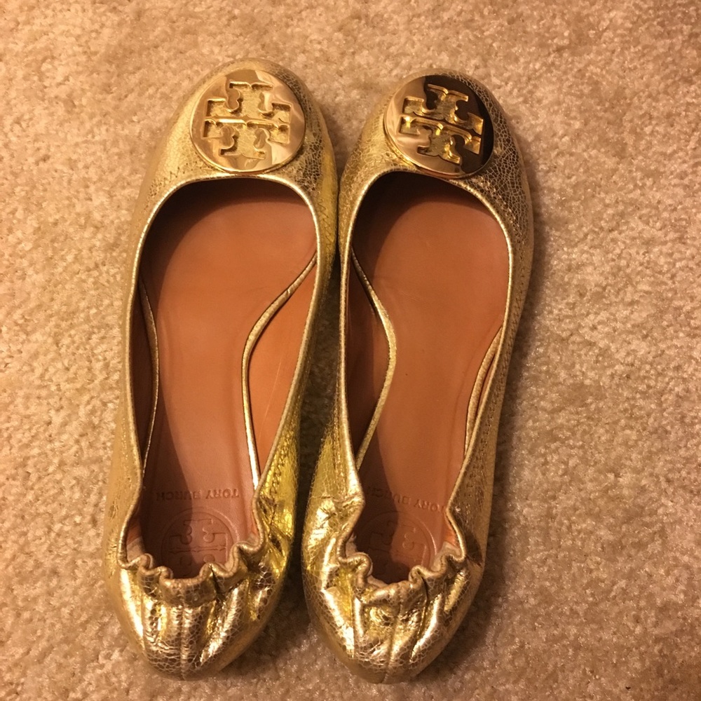 Gold Tory Butch flats