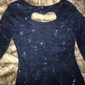 Blue sequence dresses w/ heart shape back opening