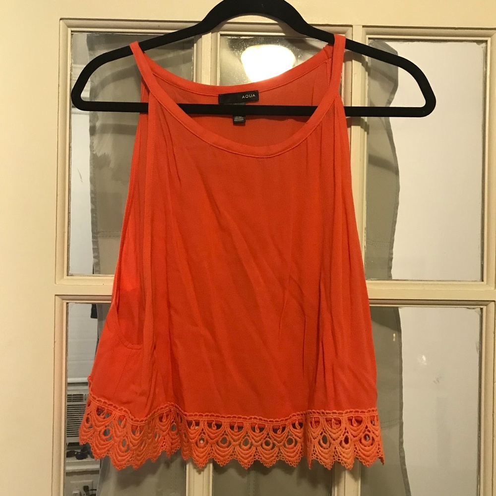 Coral tank top with crochet trim by Aqua size M