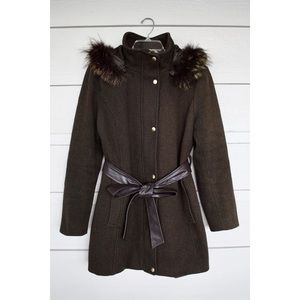 Ellen Tracy Wool Blend Genuine Fur-Lined Coat