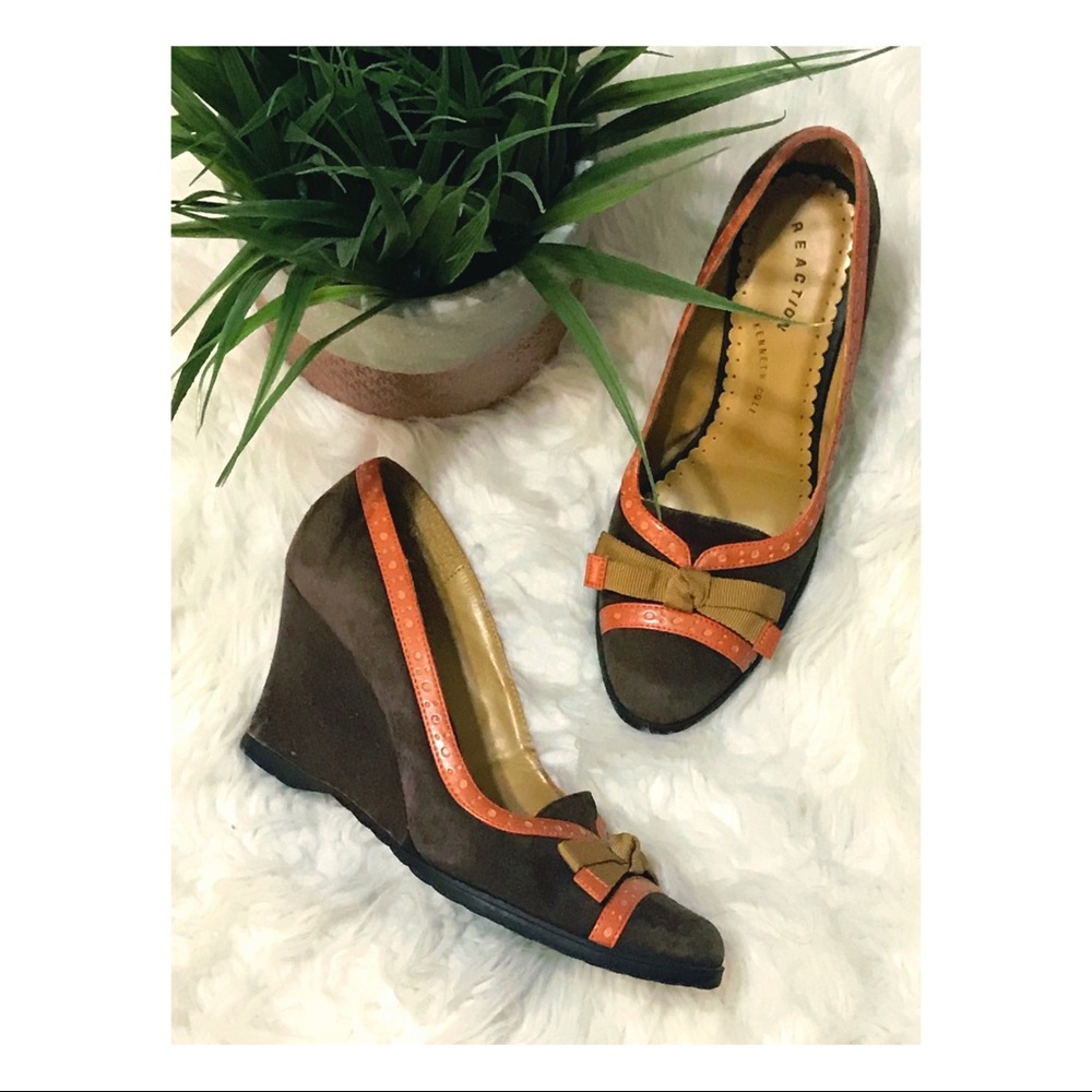 Reaction brown suede leather wedges