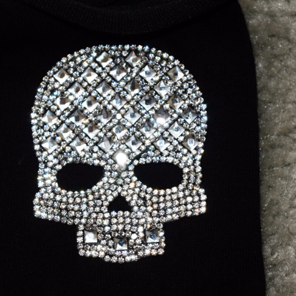 NWT Women's Socks Rhinestone Skull Black goth - Picture 7 of 8
