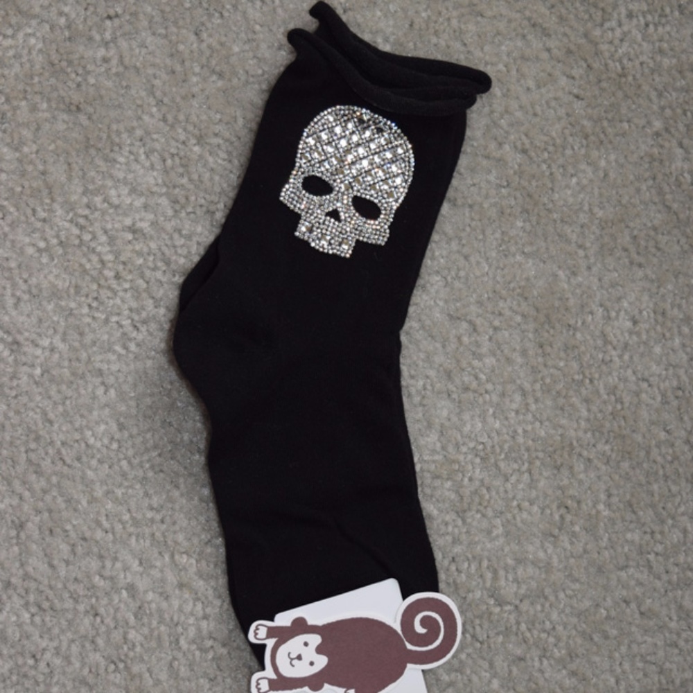 NWT Women's Socks Rhinestone Skull Black goth - Picture 4 of 8