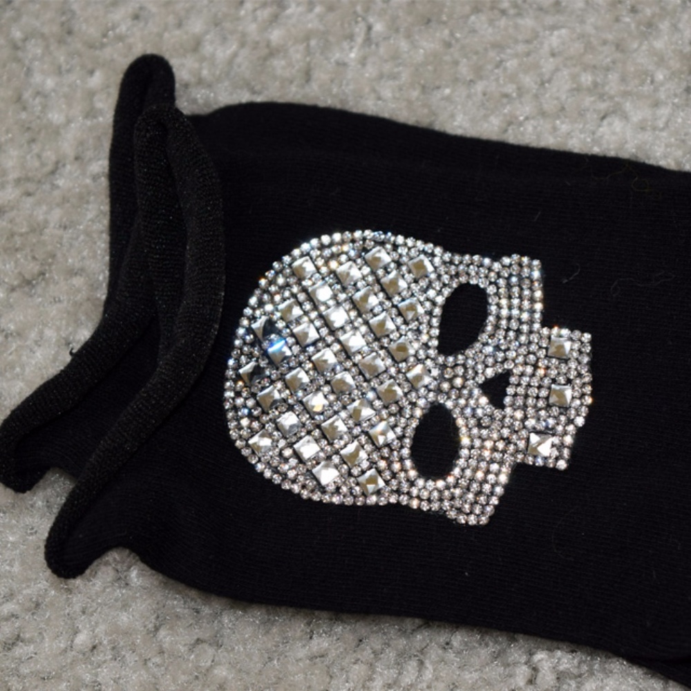 NWT Women's Socks Rhinestone Skull Black goth - Picture 6 of 8