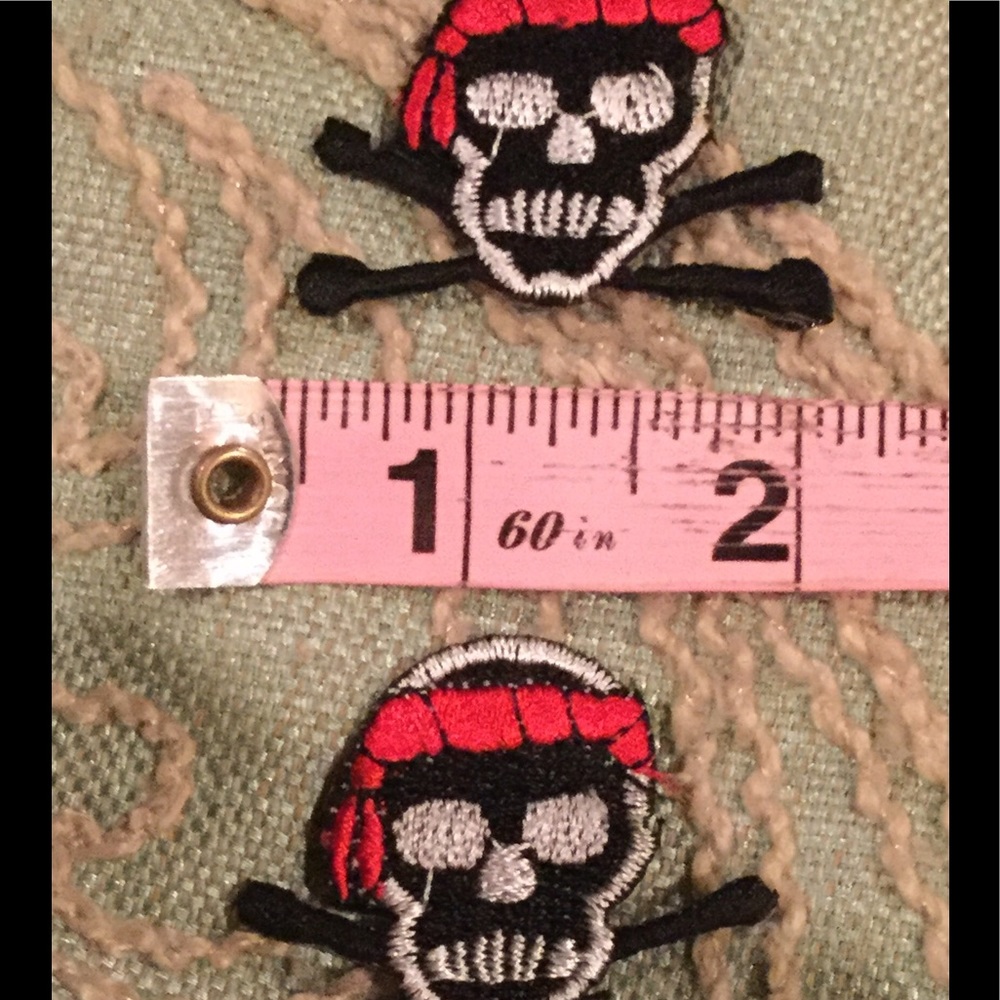 2" x 2" Red White Black Iron On Skull Patch Set