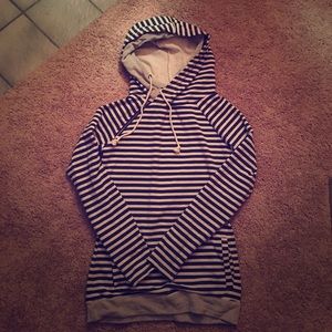 Navy and cream striped hoodie