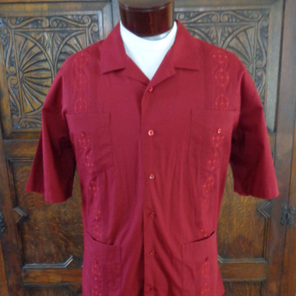 Vintage Burgundy Havanera Cuba Cigar Lounge Shirt