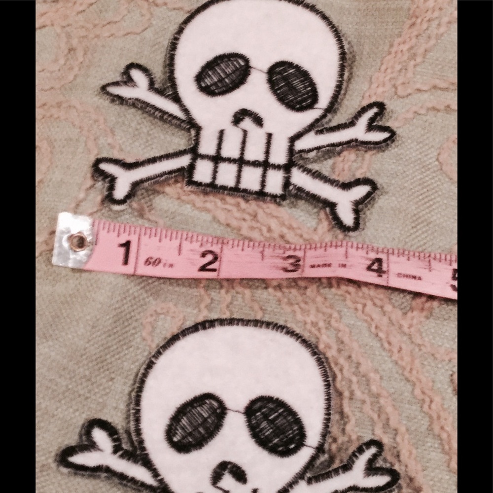 4" x 4" White & Black Iron On Skull Patch Duo Set.