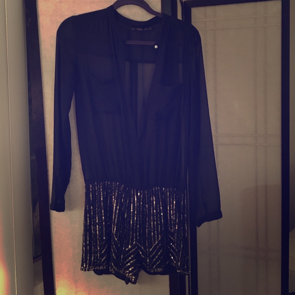 Beautiful gold and blue sequin romper!