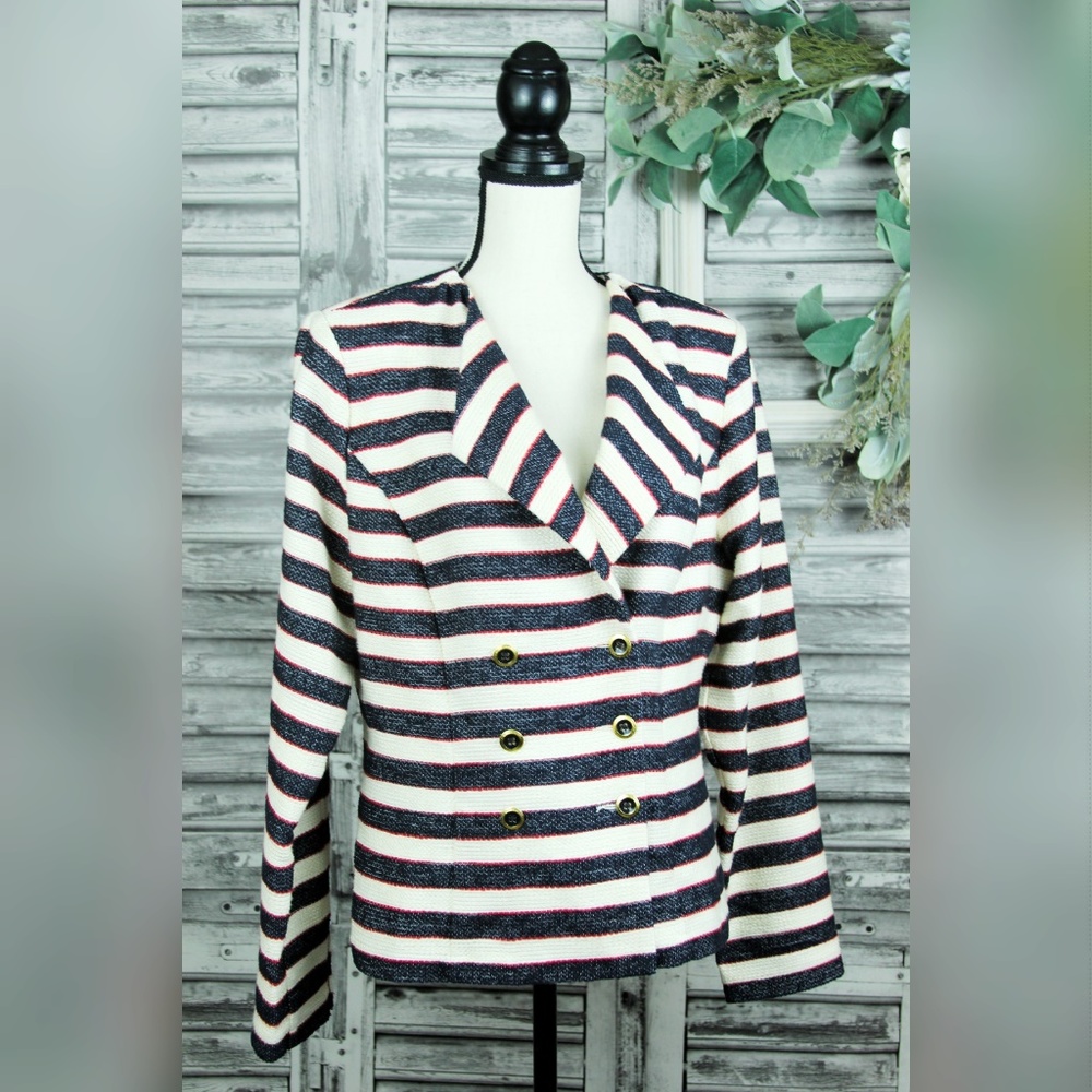 CHICOS #5094 nautical striped jacket size 12