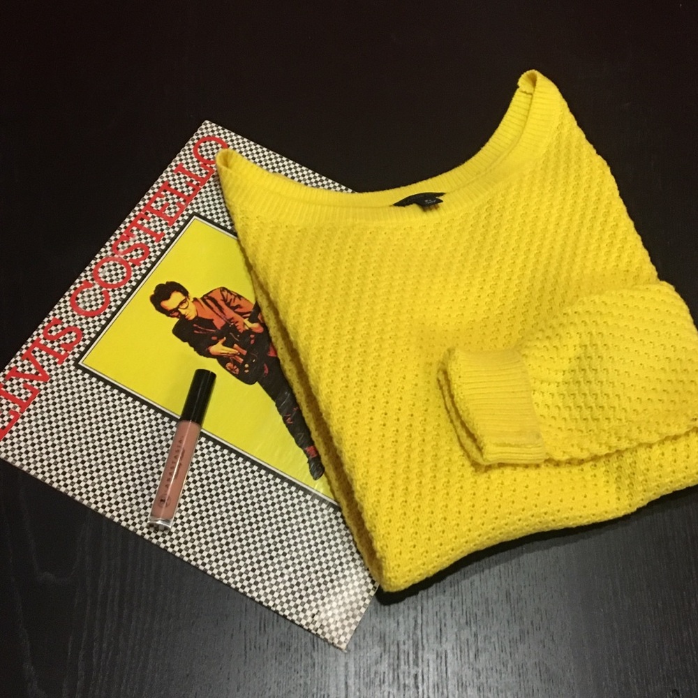 Yellow Lands' End Cable Knit Sweater