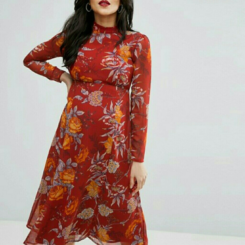 Asos maternity red floral midi dress