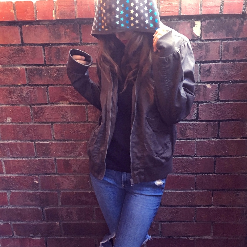 UnionBay Canvas Hooded Star Zip Up Jacket size XL