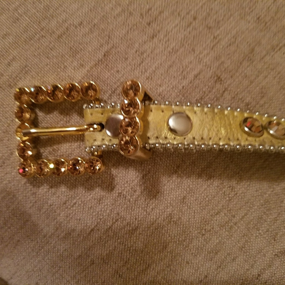 BB SIMON Women's Swavorski Gold Belt XL